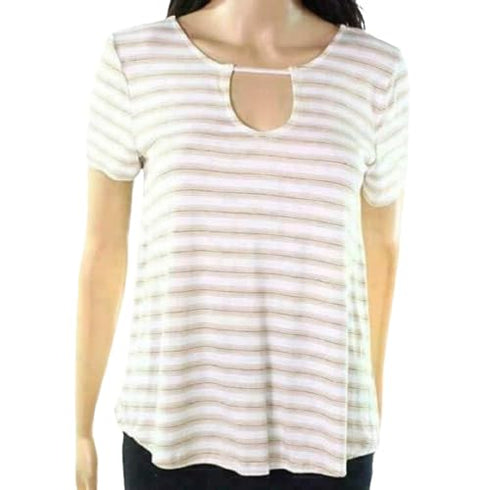 PINK ROSE Women's Medium Stripe Printed Cut Out Knit Top